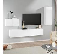 BOWEKAM Centros de entretenimiento y soportes de TV, juego de muebles de TV de 4 piezas, madera de ingeniería blanca