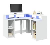 BOWEKAM Escritorio para el hogar y el jardín con luces LED, color blanco, 130 x 130 x 91 cm, elección de muebles de madera