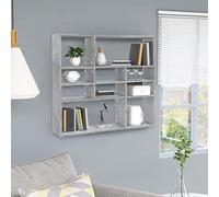 BOWEKAM Estante de pared gris concreto 90 x 16 x 78 cm, muebles de madera de ingeniería, estanterías, estantes de pared y repisas