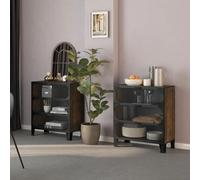 BOWEKAM Gabinetes de almacenamiento 2 piezas rústico marrón 72x36x82 cm metal y MDF