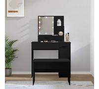 BOWEKAM Gabinetes y unidades de almacenamiento, tocadores para dormitorio, juego de tocador con LED de madera de ingeniería negra