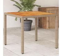 BOWEKAM Hogar y Jardín-Mesa de jardín Beige 90x90x75 cm Poli Ratán Acacia Muebles de madera Elección