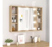 BOWEKAM Home & Garden - Armario con espejo LED de roble Sonoma, 76 x 15 x 55 cm, elección de muebles