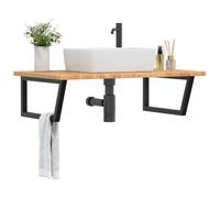 BOWEKAM Home & Garden-Basin Shelf Wall Mounted Steel and Solid Wood Oak Furniture Choice