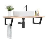 BOWEKAM Home & Garden-Basin Shelf Wall Mounted Steel and Solid Wood Oak Furniture Choice