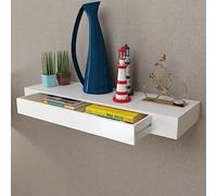 BOWEKAM Home & Garden - Estante flotante de pared de MDF blanco con 1 cajón para guardar libros o DVD, elección de muebles