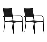 BOWEKAM Home & Garden-Garden - Sillas de comedor de 2 piezas apilables de ratán de poliéster negro