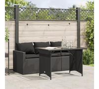 BOWEKAM Home & Garden - Juego de comedor de jardín de 2 piezas con cojines, color negro y ratán polivinílico