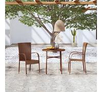 BOWEKAM Home & Garden - Juego de comedor de jardín de 3 piezas de ratán de poliéster marrón, elección de muebles