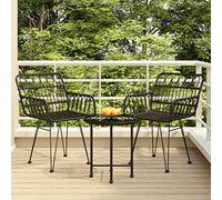 BOWEKAM Home & Garden - Juego de comedor de jardín de 3 piezas de ratán negro