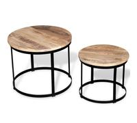 BOWEKAM Home & Garden - Juego de mesa de centro de dos piezas, madera de mango rugosa, redonda, 40 cm/50 cm, elección de muebles