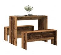 BOWEKAM Home & Garden - Juego de mesa de comedor y banco de 3 piezas de madera envejecida, elección de muebles de madera