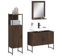 BOWEKAM Home & Garden - Juego de muebles de baño de 3 piezas de roble marrón con diseño de muebles de madera