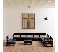 BOWEKAM Home & Garden - Juego de muebles de jardín de 11 piezas, madera de pino maciza, color negro