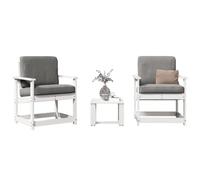 BOWEKAM Home & Garden - Juego de muebles de jardín de madera maciza de pino de 3 piezas, color blanco