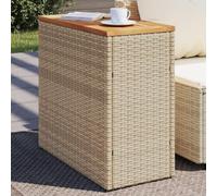 BOWEKAM Home & Garden - Mesa auxiliar de jardín con parte superior de madera, color beige, 58 x 27,5 x 55 cm, poliratán