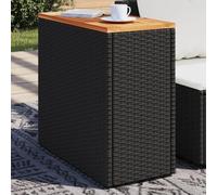 BOWEKAM Home & Garden - Mesa auxiliar de jardín con parte superior de madera, color negro, 58 x 27,5 x 55 cm, poliratán