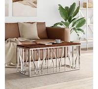 BOWEKAM Home & Garden-Mesa de centro de acero inoxidable y madera maciza reciclada para muebles