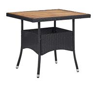 BOWEKAM Home & Garden - Mesa de comedor para exteriores, ratán de poliéster negro y madera de acacia maciza, elección de muebles