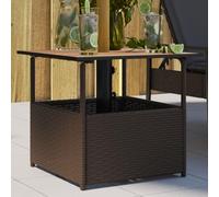 BOWEKAM Home & Garden - Mesa de jardín con agujero para sombrilla, color marrón, 55 x 55 x 46,5 cm, poliratán
