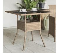 BOWEKAM Home & Garden - Mesa de jardín con tapa de cristal, color beige, 80 x 80 x 75 cm, poliratán