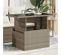 BOWEKAM Home & Garden - Mesa de jardín con tapa de cristal, color gris, 100 x 55 x 73 cm, poliratán