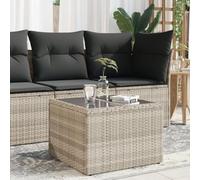 BOWEKAM Home & Garden - Mesa de jardín con tapa de cristal, color gris claro, 55 x 55 x 37 cm, poliratán