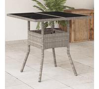 BOWEKAM Home & Garden - Mesa de jardín con tapa de cristal, color gris claro, 80 x 80 x 75 cm, poliratán