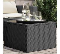 BOWEKAM Home & Garden - Mesa de jardín con tapa de cristal, color negro, 55 x 55 x 37 cm, poliratán