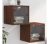 BOWEKAM Home & Garden - Mesita de noche con puertas de cristal, 2 piezas, roble marrón, 35 x 37 x 35 cm, elección de muebles