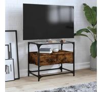 BOWEKAM Home & Garden-Mueble de TV con tapa de cristal de roble ahumado 60 x 35 x 51 cm