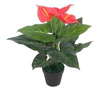 BOWEKAM Home & Garden - Planta artificial de anturio con maceta, 45 cm, color rojo y amarillo