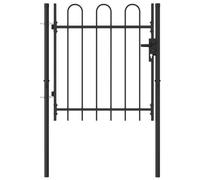 BOWEKAM Home & Garden - Puerta individual con parte superior arqueada de acero, 1 x 1 m, color negro