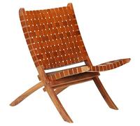 BOWEKAM Home & Garden - Silla plegable de piel auténtica con rayas cruzadas, color marrón