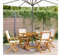 BOWEKAM Home & Garden- Sillas de jardín plegables de 4 piezas de tela blanca crema y madera maciza