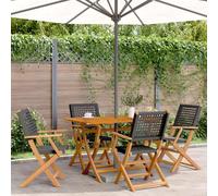 BOWEKAM Home & Garden- Sillas de jardín plegables para jardín, 4 piezas, polirratán negro y madera maciza