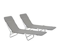 BOWEKAM Home & Garden- Tumbonas plegables de acero y tela, color gris, 2 unidades