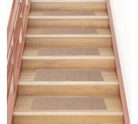 BOWEKAM Home Supplies - Alfombrillas de escalera autoadhesivas rectangulares (15 unidades, 76 x 20 cm), color marrón claro