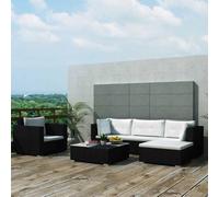 BOWEKAM Juego de 6 piezas de salón de jardín con cojines, ratán de poliéster negro, muebles de exterior, juegos de muebles de exterior