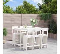 BOWEKAM Juego de barra de jardín de 7 piezas, muebles de pino de madera maciza blanca, muebles de exterior, juegos de muebles de exterior