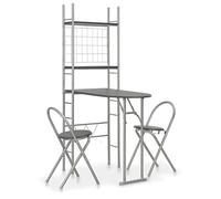 BOWEKAM Juego de comedor plegable de 3 piezas con estante de almacenamiento MDF y acero negro