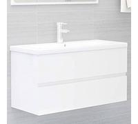 BOWEKAM Juego de muebles de baño, mueble de baño, armario de lavabo de color blanco brillante, 90 x 38,5 x 45 cm, madera de ingeniería