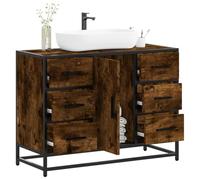 BOWEKAM Juego de muebles de baño, mueble para lavabo de baño, roble ahumado, 80 x 33 x 60 cm, madera de ingeniería