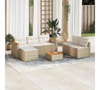 BOWEKAM Juego de muebles de exterior para exteriores, juego de sofá de jardín de 5 piezas con cojines, color beige poliratán, acacia