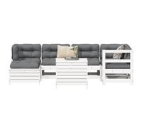 BOWEKAM Juego de sofá de jardín de 7 piezas, muebles de pino de madera maciza blanca, muebles de exterior, juegos de muebles de exterior