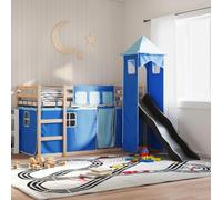 BOWEKAM Litera sin colchón con tobogán y cortinas azul 90x190 cm individual