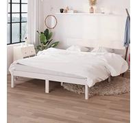 BOWEKAM Marco de cama de casa y jardín sin colchón, madera maciza, color blanco, 160x200 cm selección de muebles