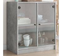 BOWEKAM Mueble lateral para casa y jardín con puertas de cristal, color gris hormigón, 68 x 37 x 75,5 cm, elección de muebles