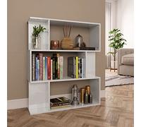 BOWEKAM Mueble para libros, divisor de habitaciones, color blanco brillante, 80 x 24 x 96 cm, madera de ingeniería