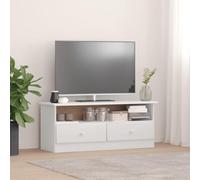 BOWEKAM Mueble para TV con cajones para hogar y jardín, color blanco, 100 x 35 x 41 cm, madera maciza de pino